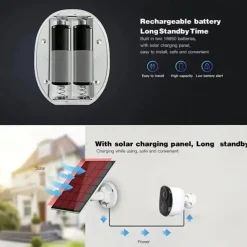 Security Camera Wireless Outdoor 3MP Security Camera with Solar Panel PIR Human Detection SD Card/Cloud Storage Flood Light Solar Cameras for Home Security