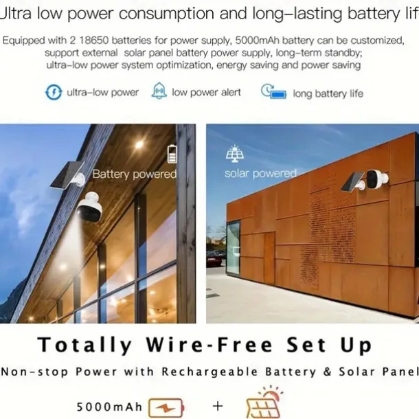 Security Camera Wireless Outdoor 3MP Security Camera with Solar Panel PIR Human Detection SD Card/Cloud Storage Flood Light Solar Cameras for Home Security