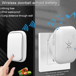 Self Powered Wireless Doorbell Waterproof No Battery Needed 38 Ringtones Plug-in Ding Dong Door Bell High Volume Nursing Bell