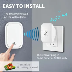Self Powered Wireless Doorbell Waterproof No Battery Needed 38 Ringtones Plug-in Ding Dong Door Bell High Volume Nursing Bell