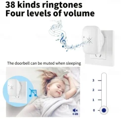 Self Powered Wireless Doorbell Waterproof No Battery Needed 38 Ringtones Plug-in Ding Dong Door Bell High Volume Nursing Bell