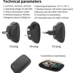 Self Powered Wireless Doorbell Waterproof No Battery Needed 38 Ringtones Plug-in Ding Dong Door Bell High Volume Nursing Bell