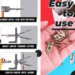 Self-Drilling Anchors Screws - Carbon Steel, Zinc-Plated, No-Drill Wall Anchors for Hanging Home Decor