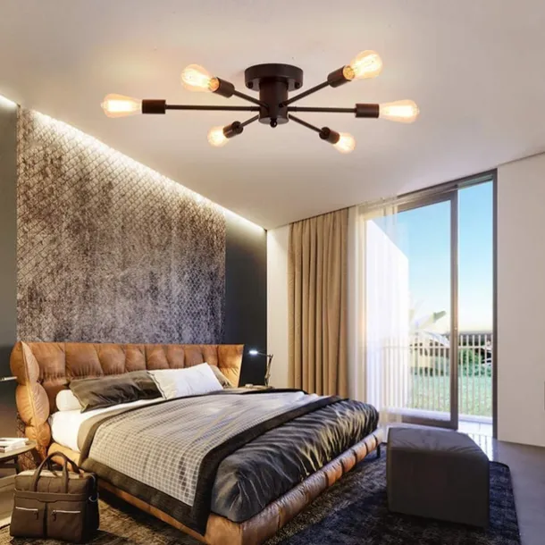 Semi Flush Mount Ceiling Light Fixture, 6 Lights Modern Sputnik Chandelier Pendant Lighting for Living Room Kitchen Dining Room Bedroom Farmhouse Flush Mount Ceiling Lights 110-240V