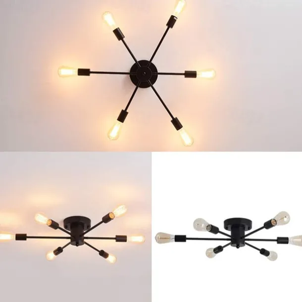 Semi Flush Mount Ceiling Light Fixture, 6 Lights Modern Sputnik Chandelier Pendant Lighting for Living Room Kitchen Dining Room Bedroom Farmhouse Flush Mount Ceiling Lights 110-240V