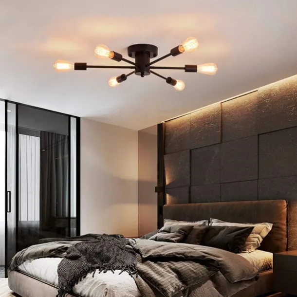 Semi Flush Mount Ceiling Light Fixture, 6 Lights Modern Sputnik Chandelier Pendant Lighting for Living Room Kitchen Dining Room Bedroom Farmhouse Flush Mount Ceiling Lights 110-240V