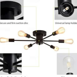 Semi Flush Mount Ceiling Light Fixture, 6 Lights Modern Sputnik Chandelier Pendant Lighting for Living Room Kitchen Dining Room Bedroom Farmhouse Flush Mount Ceiling Lights 110-240V