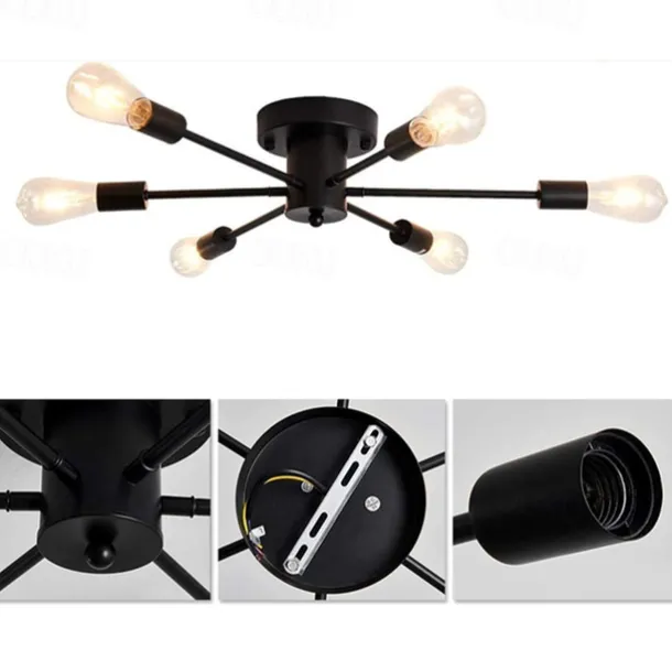 Semi Flush Mount Ceiling Light Fixture, 6 Lights Modern Sputnik Chandelier Pendant Lighting for Living Room Kitchen Dining Room Bedroom Farmhouse Flush Mount Ceiling Lights 110-240V