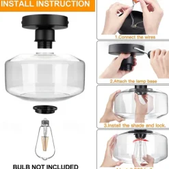 Semi Flush Mount Ceiling Light, Modern Light Fixture with Glass Shade, Oil Rubbed Bronze Finish for Hallway Corridor Kitchen Bathroom Bedroom Passway