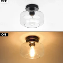 Semi Flush Mount Ceiling Light, Modern Light Fixture with Glass Shade, Oil Rubbed Bronze Finish for Hallway Corridor Kitchen Bathroom Bedroom Passway