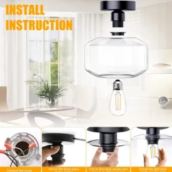 Semi Flush Mount Ceiling Light, Modern Light Fixture with Glass Shade, Oil Rubbed Bronze Finish for Hallway Corridor Kitchen Bathroom Bedroom Passway