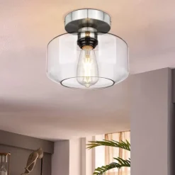 Semi Flush Mount Ceiling Light, Modern Light Fixture with Glass Shade, Oil Rubbed Bronze Finish for Hallway Corridor Kitchen Bathroom Bedroom Passway