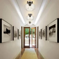Semi Flush Mount Ceiling Light, Modern Light Fixture with Glass Shade, Oil Rubbed Bronze Finish for Hallway Corridor Kitchen Bathroom Bedroom Passway