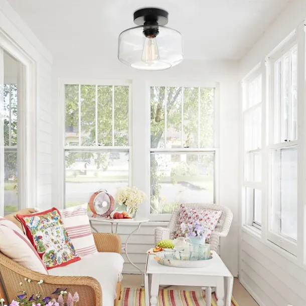 Semi Flush Mount Ceiling Light, Modern Light Fixture with Glass Shade, Oil Rubbed Bronze Finish for Hallway Corridor Kitchen Bathroom Bedroom Passway