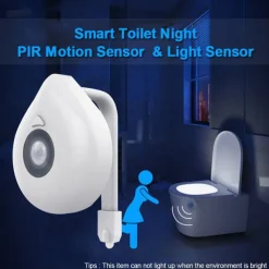 Sensor Toilet Seat Night Light Smart PIR Motion 8 Colors Waterproof Backlight 2PCS for Toilet Bowl LED Luminaria Lamp Toilet Light