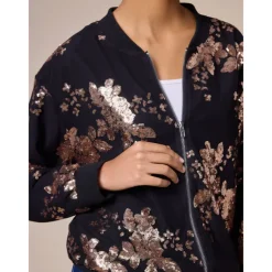 Sequin Crew Neck Bomber Jacket
