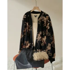 Sequin Crew Neck Bomber Jacket