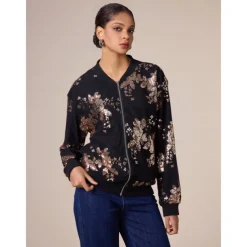 Sequin Crew Neck Bomber Jacket