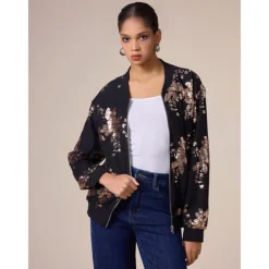 Sequin Crew Neck Bomber Jacket