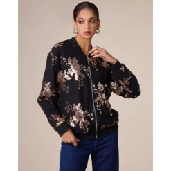 Sequin Crew Neck Bomber Jacket