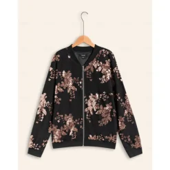 Sequin Crew Neck Bomber Jacket