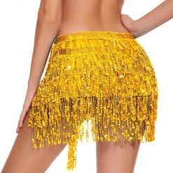 Sequin Skirt Fringe Wrap Skirts Sparkly Belly Dance Hip Scarf Tassel Skirt Party Rave Costume for Women Girls