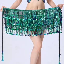 Sequin Skirt Silver Dots Fringe Skirts Belly Dance Hip Scarf Sparkly Rave Skirts for Women