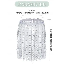 Sequin Skirt Silver Dots Fringe Skirts Belly Dance Hip Scarf Sparkly Rave Skirts for Women