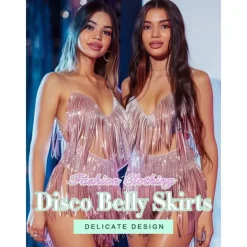 Sequin Skirt Silver Dots Fringe Skirts Belly Dance Hip Scarf Sparkly Rave Skirts for Women