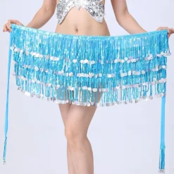 Sequin Skirt Silver Dots Fringe Skirts Belly Dance Hip Scarf Sparkly Rave Skirts for Women