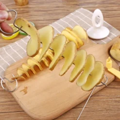 1Set Stainless Steel Tornado Potato Spiral Slicer - Manuel Cutter Spiral Screw Chips Reusable Potato Twister Fruits Vegetable Tools Kitchen Cooking Maker