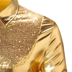 Set with Shiny Metallic Straight Leg Pants 2 PCS Disco Outfits 1980s Men's Sequins Cosplay Costume Masquerade Party Evening Club Performance