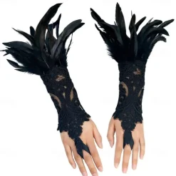 Set with Tulle Tutu Skirt Feather Cape Lace Gloves 3 PCS Women's High Waist High Low Layered Tulle Floor Length Skirt Feather Shawls Outfits Maleficent Costume Punk Gothic Halloween Party Carnival