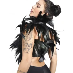 Set with Tulle Tutu Skirt Feather Cape Lace Gloves 3 PCS Women's High Waist High Low Layered Tulle Floor Length Skirt Feather Shawls Outfits Maleficent Costume Punk Gothic Halloween Party Carnival