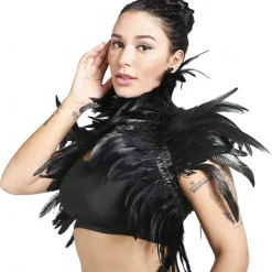 Set with Tulle Tutu Skirt Feather Cape Lace Gloves 3 PCS Women's High Waist High Low Layered Tulle Floor Length Skirt Feather Shawls Outfits Maleficent Costume Punk Gothic Halloween Party Carnival