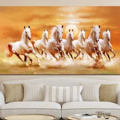 seven white horses galloping animal decorative painting
