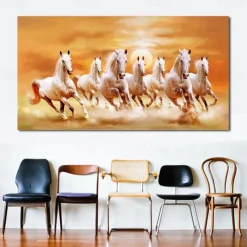 seven white horses galloping animal decorative painting