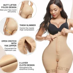 Shapewear for Women Tummy Control Body Shaper Butt Lifter Thigh Slimmer Faja Plus Size with Zipper Crotch