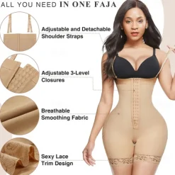 Shapewear for Women Tummy Control Body Shaper Butt Lifter Thigh Slimmer Faja Plus Size with Zipper Crotch