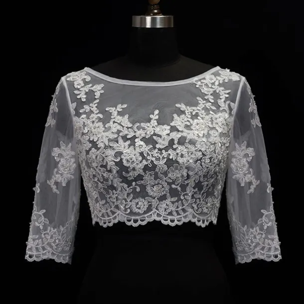 Shawl & Wrap Shawls Women's Wrap Bolero Sexy Bridal Half Sleeve Lace Wedding Wraps With Button For Wedding Spring & Summer