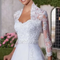 Shawl & Wrap Wedding Guest Women's Wrap Mother's Wraps Pure Elegant Long Sleeve Lace Wedding Wraps With Pure Color For Party Evening All Seasons