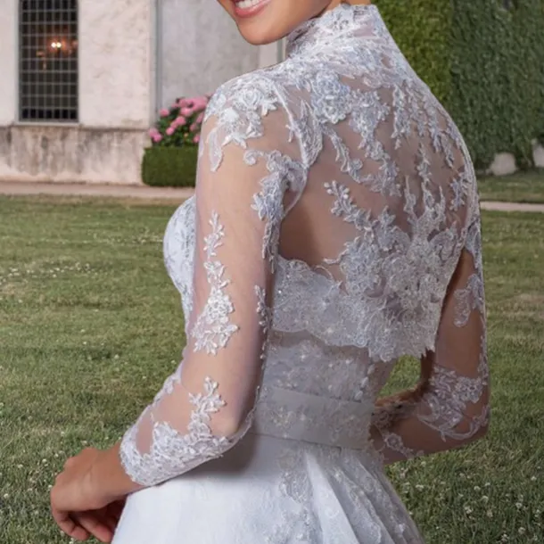 Shawl & Wrap Wedding Guest Women's Wrap Mother's Wraps Pure Elegant Long Sleeve Lace Wedding Wraps With Pure Color For Party Evening All Seasons