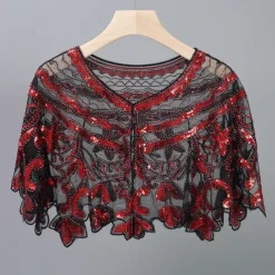 Shawl & Wrap Women's Wedding Guest Wraps Bolero Sparkle & Shine 1920s Elegant Short Sleeve Tulle Wedding Wraps With Beading For Wedding Summer dress to impress