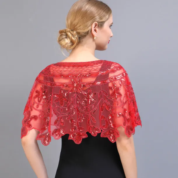 Shawl & Wrap Women's Wedding Guest Wraps Bolero Sparkle & Shine 1920s Elegant Short Sleeve Tulle Wedding Wraps With Beading For Wedding Summer dress to impress