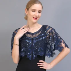 Shawl & Wrap Women's Wedding Guest Wraps Bolero Sparkle & Shine 1920s Elegant Short Sleeve Tulle Wedding Wraps With Beading For Wedding Summer dress to impress