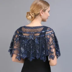 Shawl & Wrap Women's Wedding Guest Wraps Bolero Sparkle & Shine 1920s Elegant Short Sleeve Tulle Wedding Wraps With Beading For Wedding Summer dress to impress
