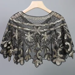 Shawl & Wrap Women's Wedding Guest Wraps Bolero Sparkle & Shine 1920s Elegant Short Sleeve Tulle Wedding Wraps With Beading For Wedding Summer dress to impress