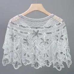 Shawl & Wrap Women's Wedding Guest Wraps Bolero Sparkle & Shine 1920s Elegant Short Sleeve Tulle Wedding Wraps With Beading For Wedding Summer dress to impress