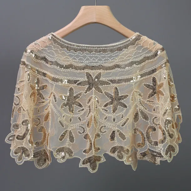 Shawl & Wrap Women's Wedding Guest Wraps Bolero Sparkle & Shine 1920s Elegant Short Sleeve Tulle Wedding Wraps With Beading For Wedding Summer dress to impress