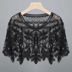 Shawl & Wrap Women's Wedding Guest Wraps Bolero Sparkle & Shine 1920s Elegant Short Sleeve Tulle Wedding Wraps With Beading For Wedding Summer dress to impress